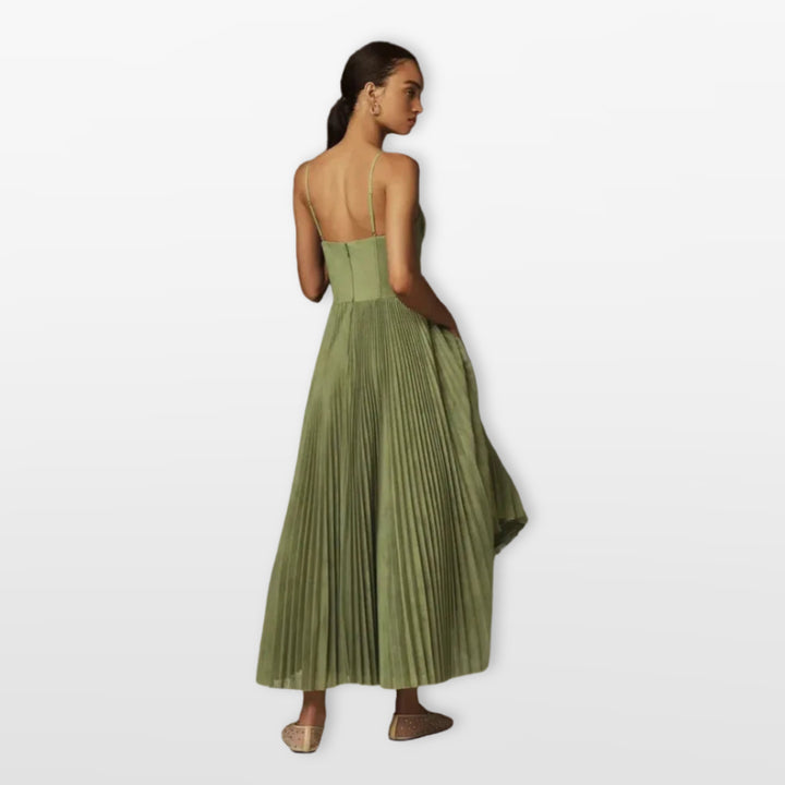 Robe Midi Plissée Bretelles Fines Soirée Femme