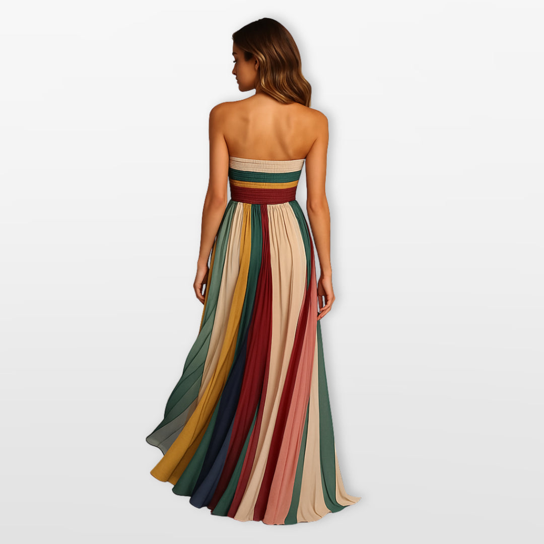 Robe Longue Plissée Multicolore Femme