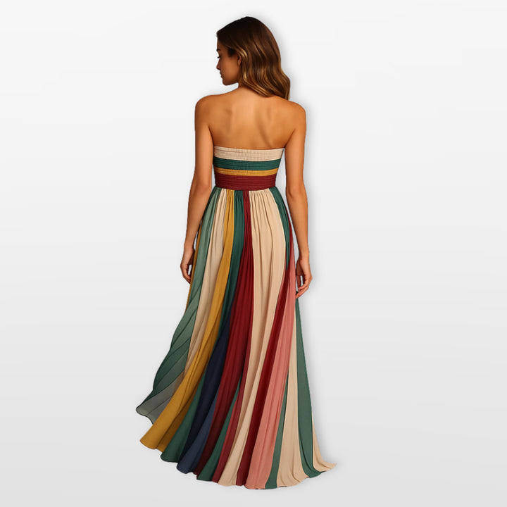Robe Longue Plissée Multicolore Femme