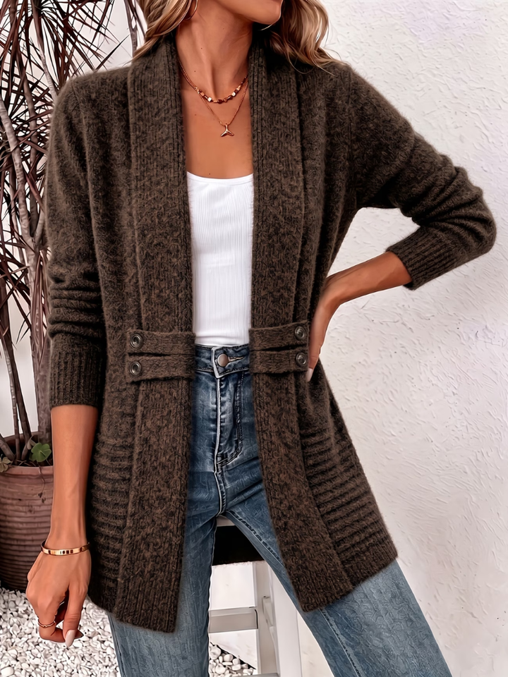 Gilet Long Ouvert Col Châle Femme