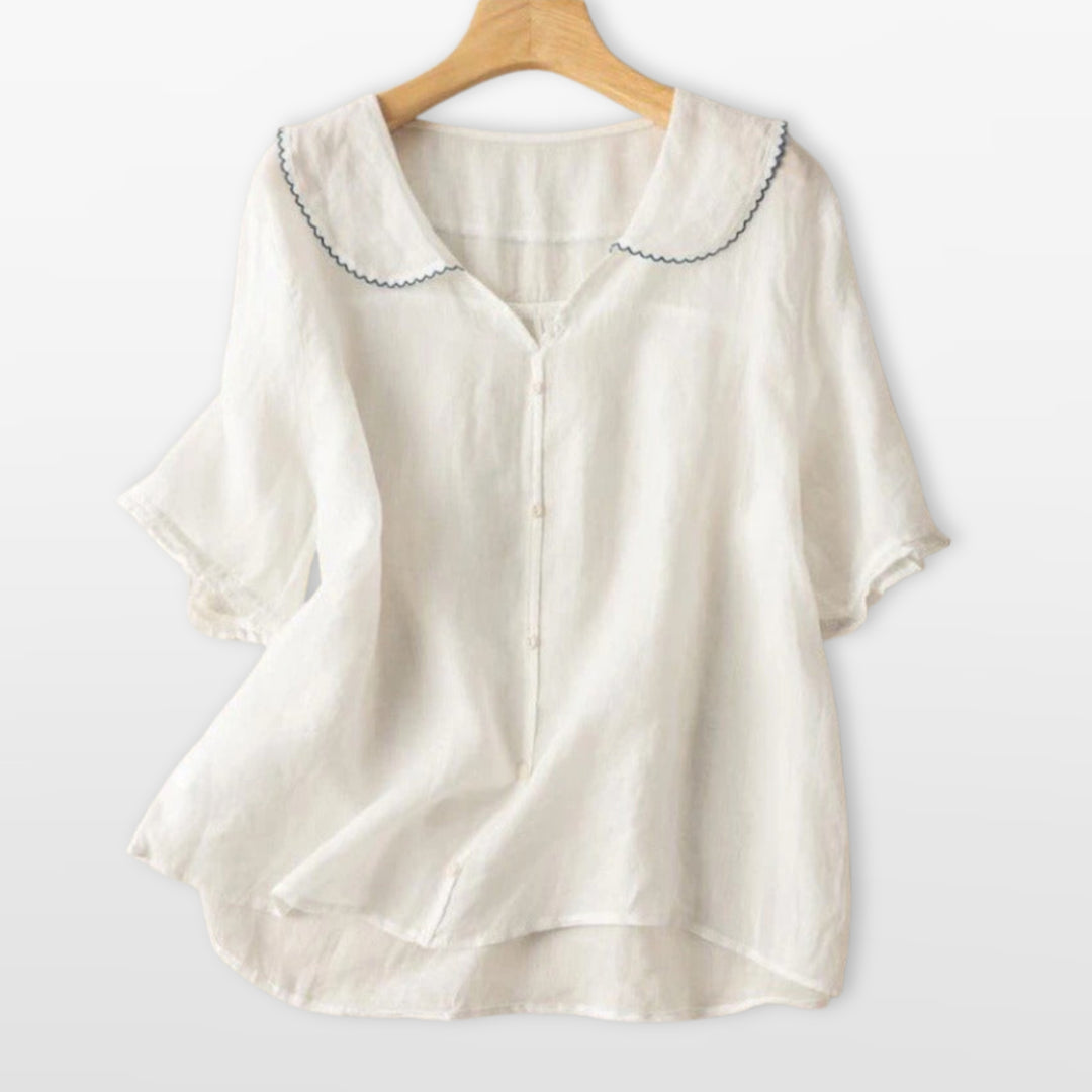 Blouse Boutonnée Col Claudine Femme