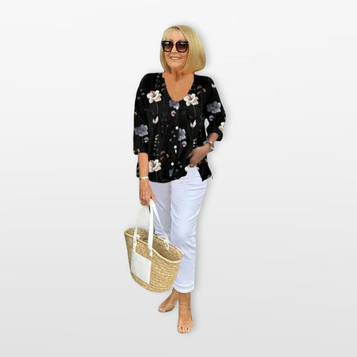 Blouse Fleurie Boutonnée Coupe Ample Femme