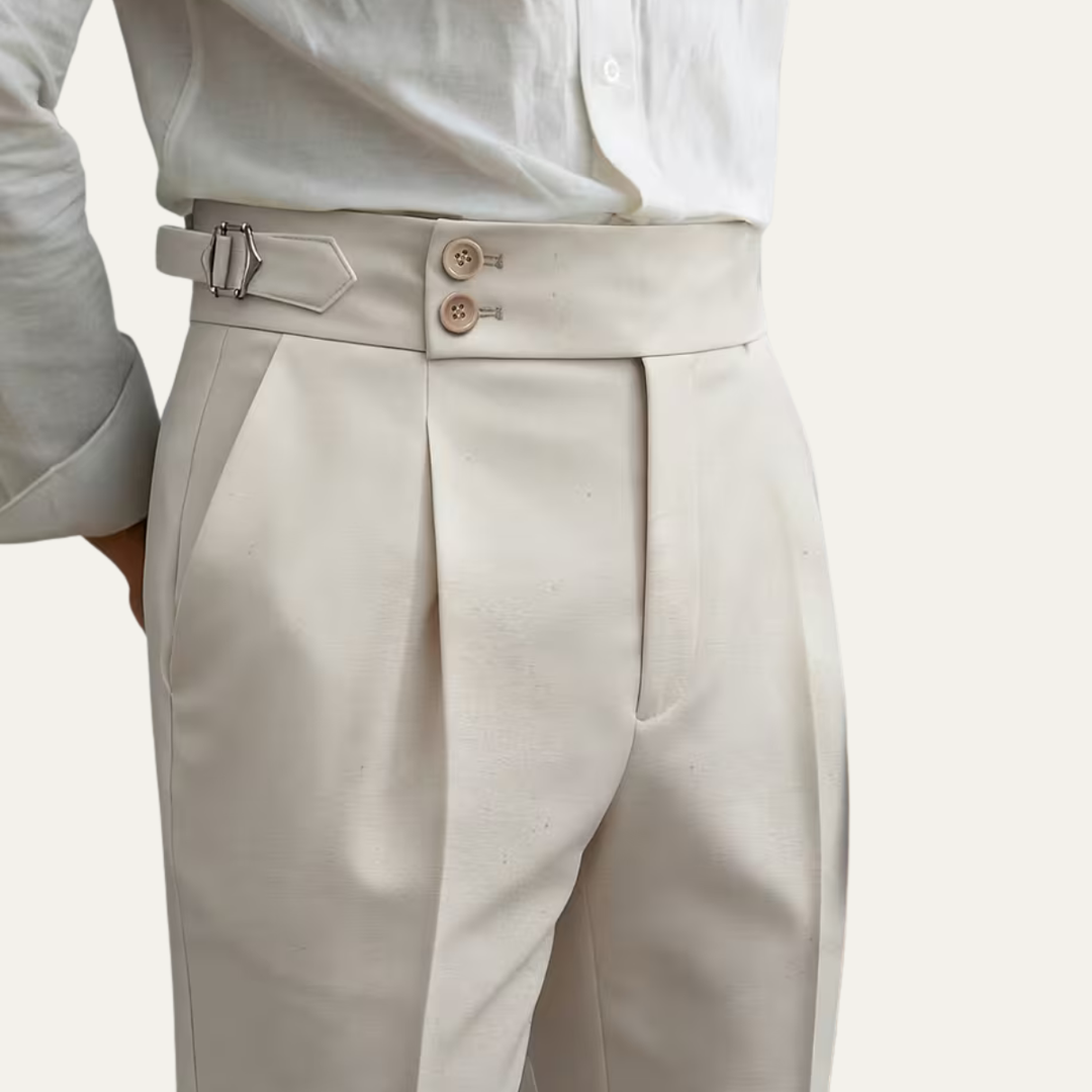 Pantalon Habillé à Plis et Boucles Latérales Homme
