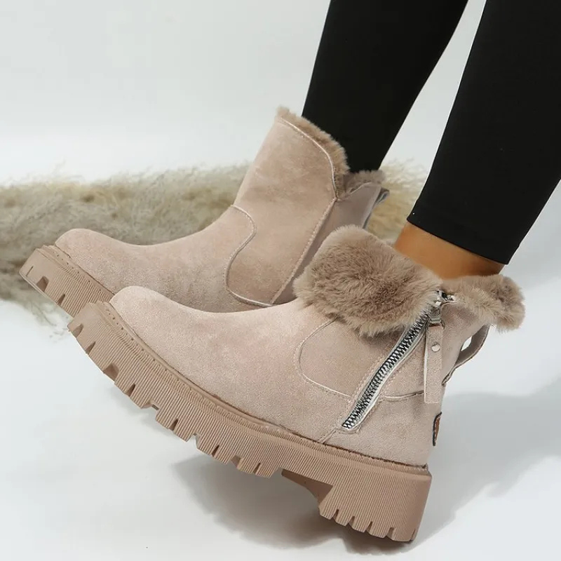 Bottines à Revers Duveteux Semelle Crantée Femme