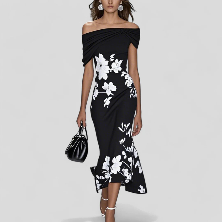 Robe Midi Fleurie Épaules Dénudées Femme