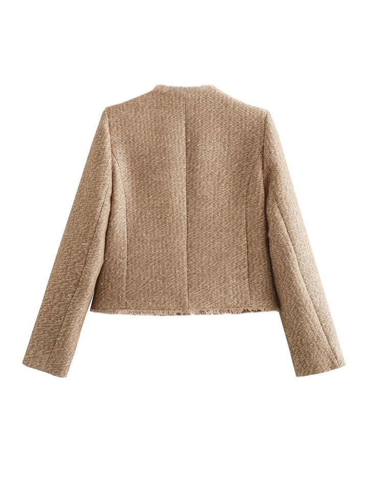 Veste Courte Texturée à Boutons Femme