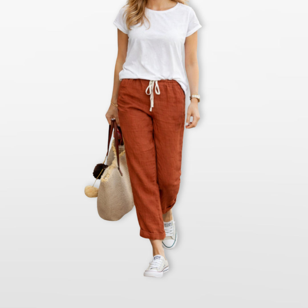 Pantalon Cordon Taille Élastique Ample Femme