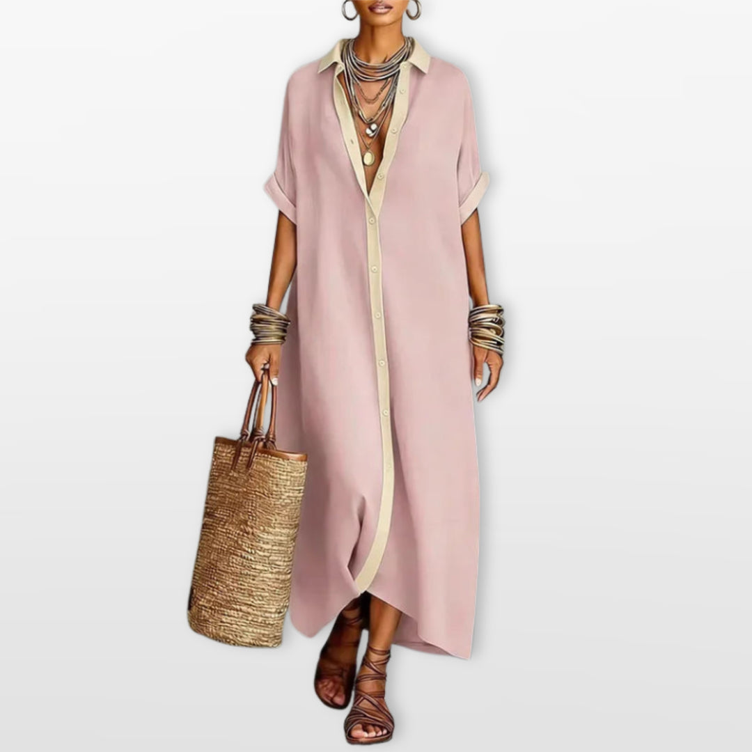 Robe Chemise Longue Fluide Boutonnée Femme