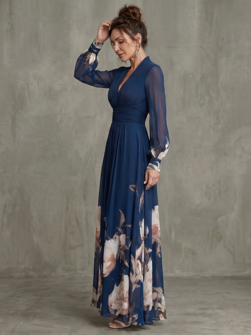 Robe Longue Fleurie à Col V Pour femme