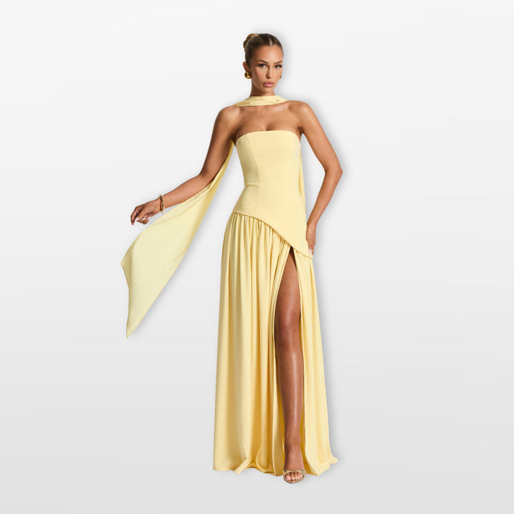 Robe Longue Bustier Fente Haute Asymétrique Femme