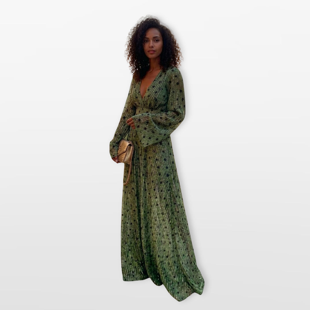 Robe Longue Col V Manches Longues Fluide Femme