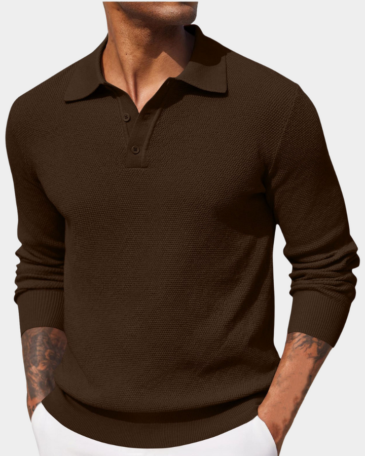Polo en Maille Texturée à Manches Longues Homme