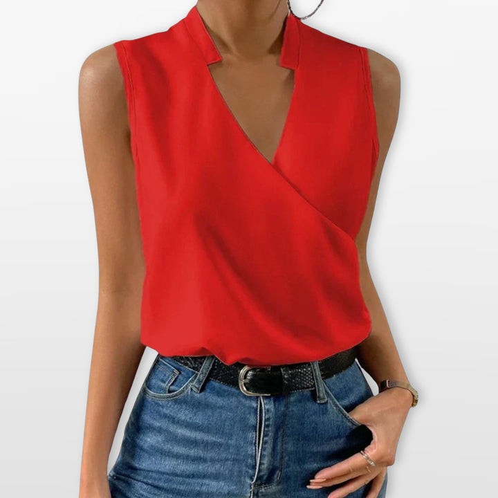 Blouse Sans Manches Col V Cache-Cœur Femme
