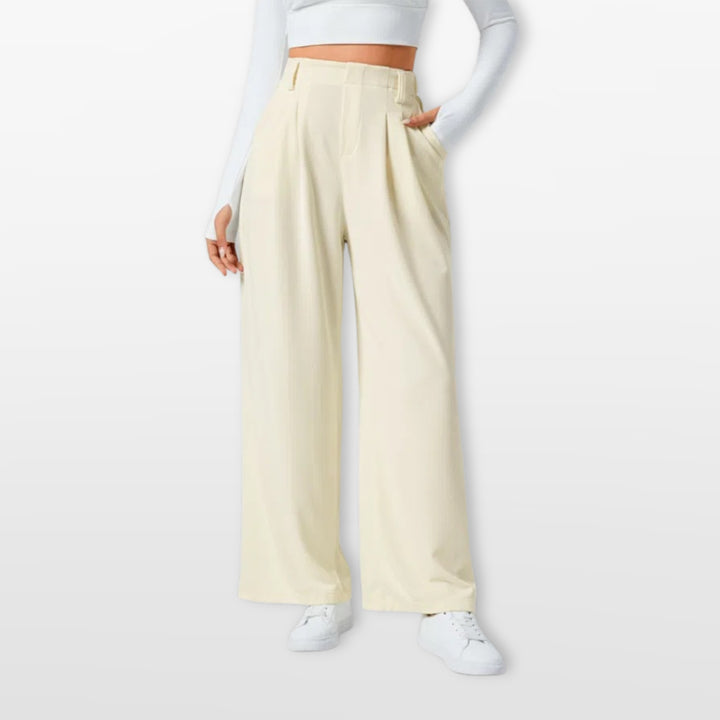 Pantalon Large Taille Haute Plissé Élégant Femme