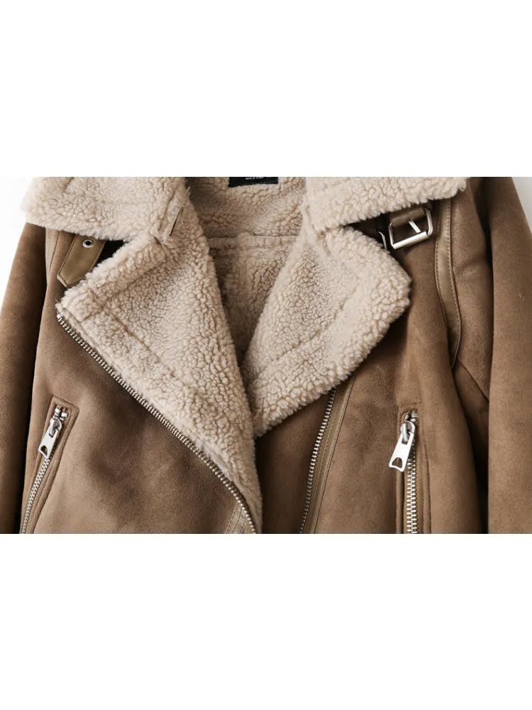 Veste Biker Courte à Revers Texturés Femme