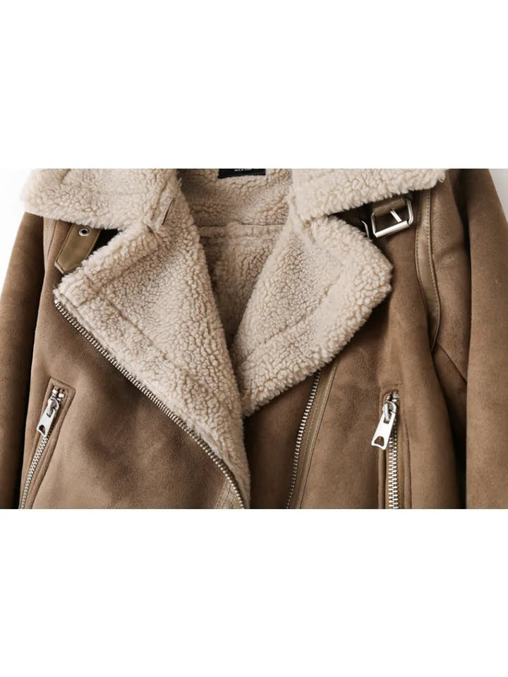 Veste Biker Courte à Revers Texturés Femme