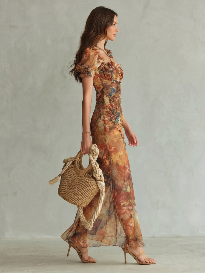 Robe Longue Fleurie Fendue Femme