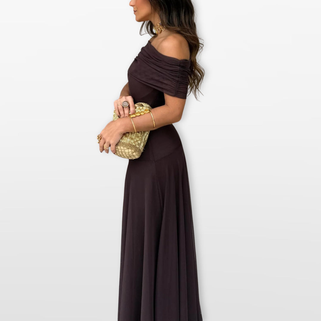 Robe Longue Épaules Dénudées Mesh Élégante Femme