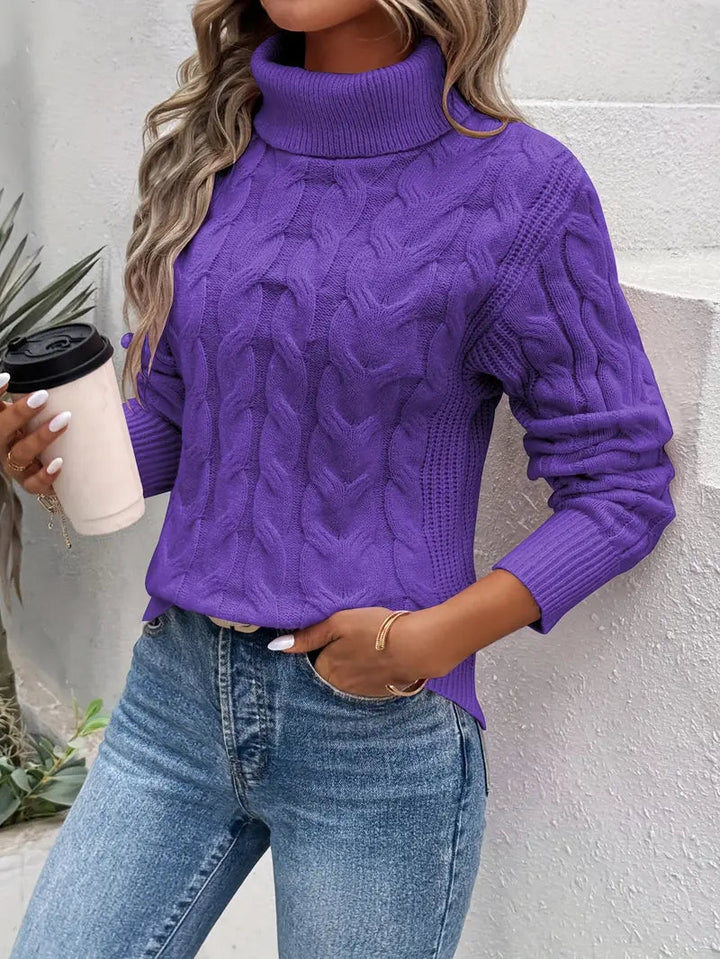 Pull Torsadé Col Roulé Femme