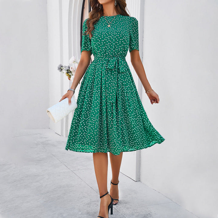 Robe Midi Ceinturée à Pois Femme