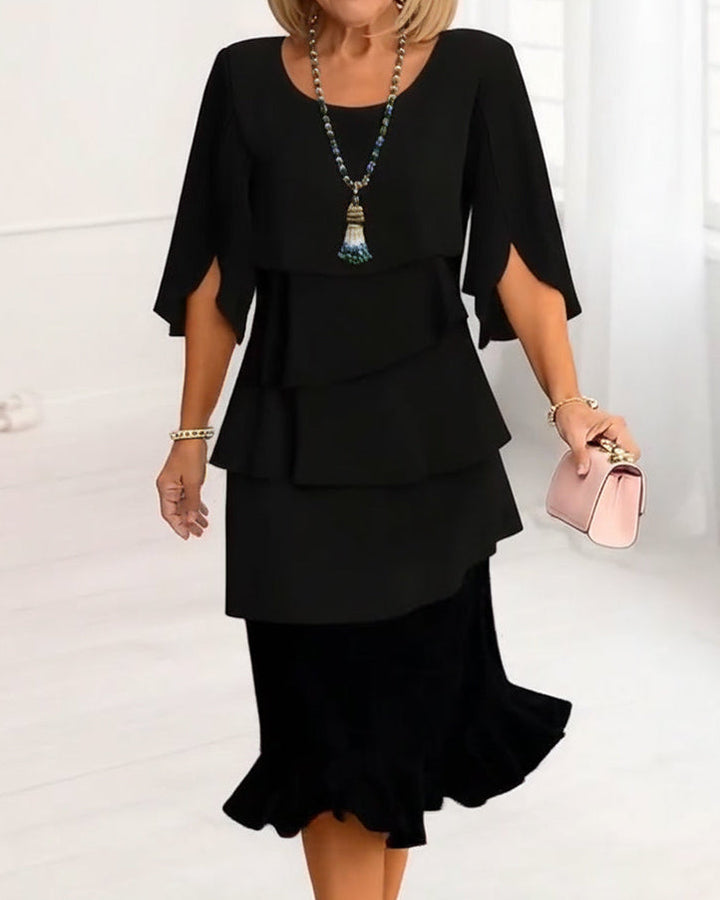 Robe Midi à Volants Asymétriques Femme
