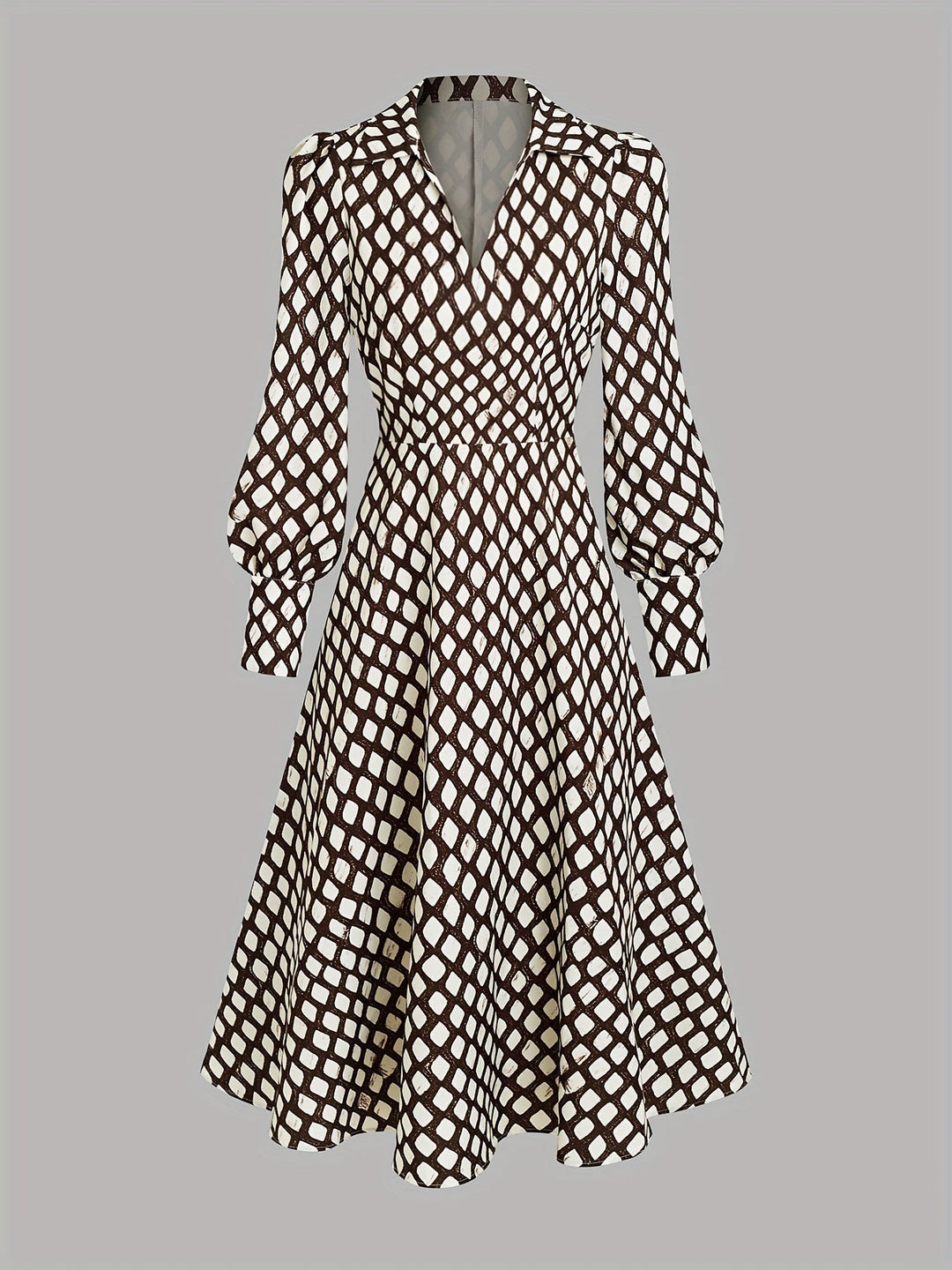 Robe Midi Imprimée à Manches Longues Femme