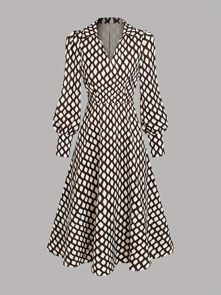 Robe Midi Imprimée à Manches Longues Femme