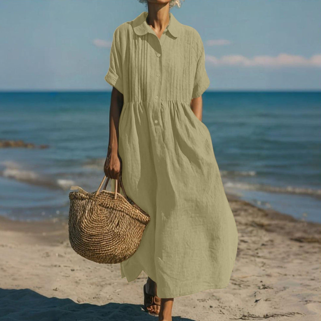 Robe Chemise Longue Manches Courtes Femme