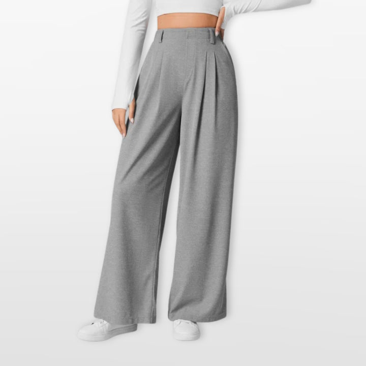 Pantalon Large Taille Haute Plissé Élégant Femme