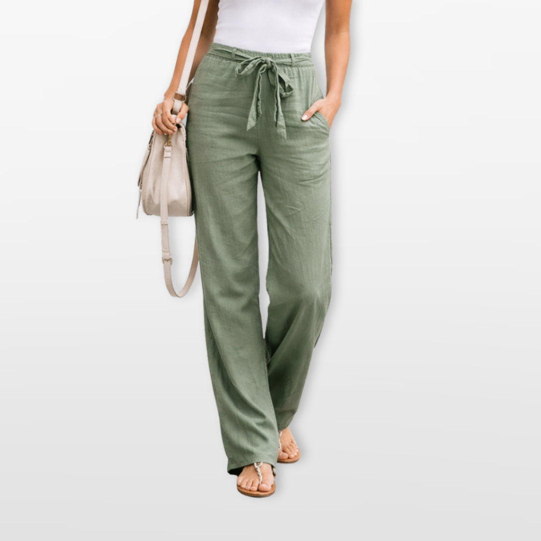 Pantalon Large Taille Élastique Avec Cordon Femme