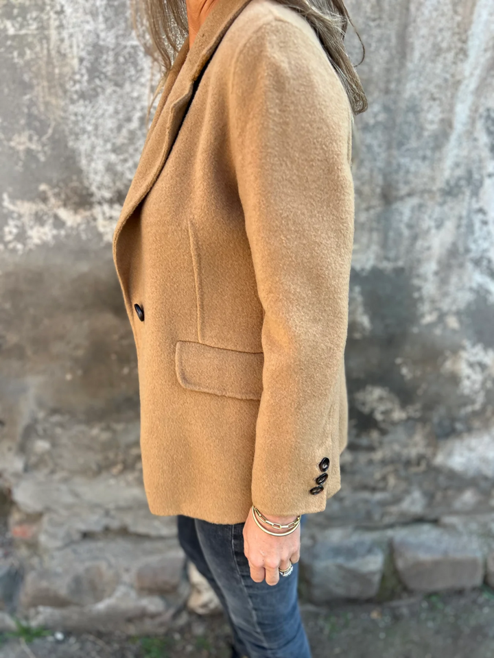Blazer Long à Revers Et Bouton Unique Femme
