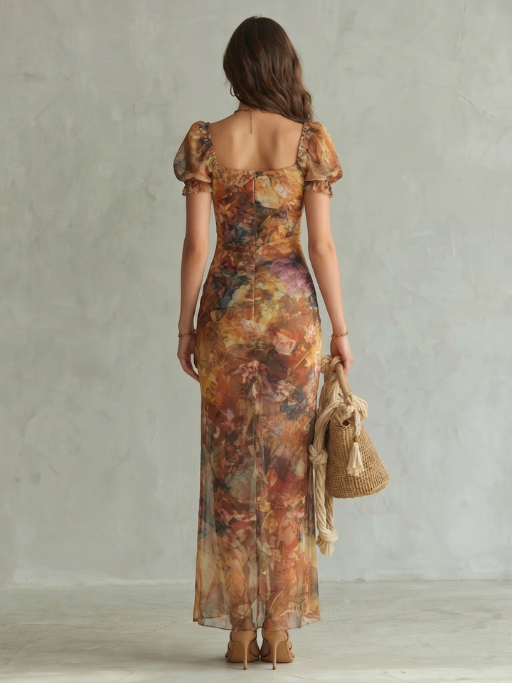 Robe Longue Fleurie Fendue Femme