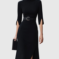 Robe Midi À Col Montant Et Manches Fendues Femme