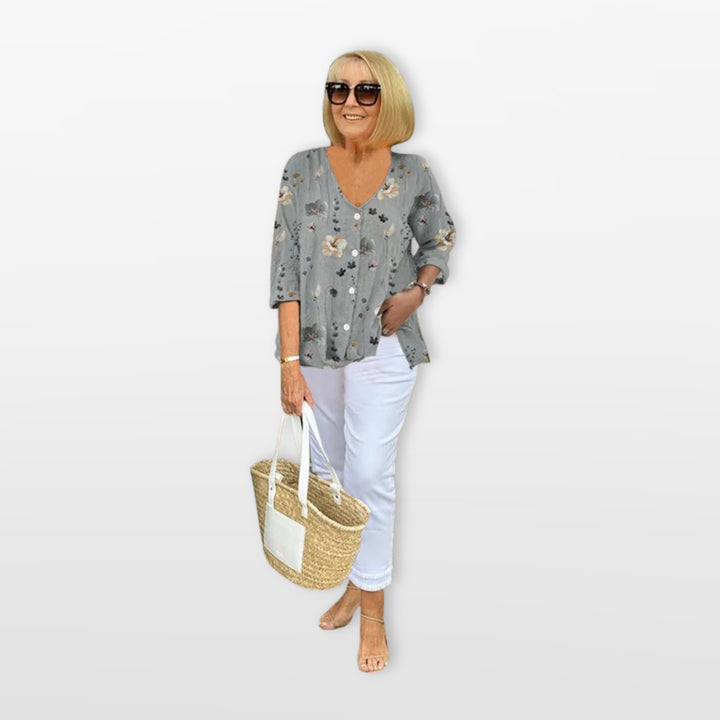 Blouse Fleurie Boutonnée Coupe Ample Femme