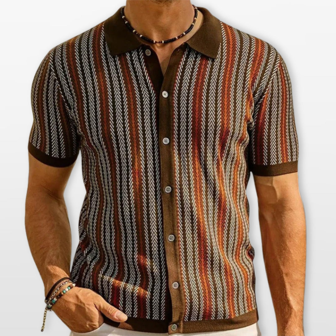 Polo Rayé Boutonné Ajusté Homme