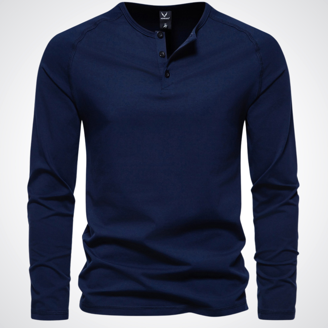 T-shirt à Manches Longues et Col Tunisien Homme