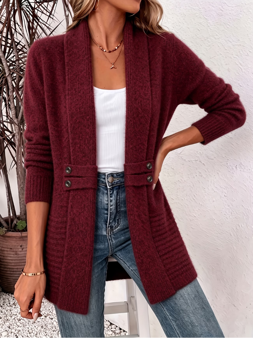 Gilet Long Ouvert Col Châle Femme