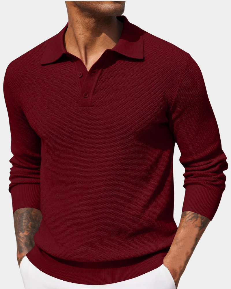 Polo en Maille Texturée à Manches Longues Homme