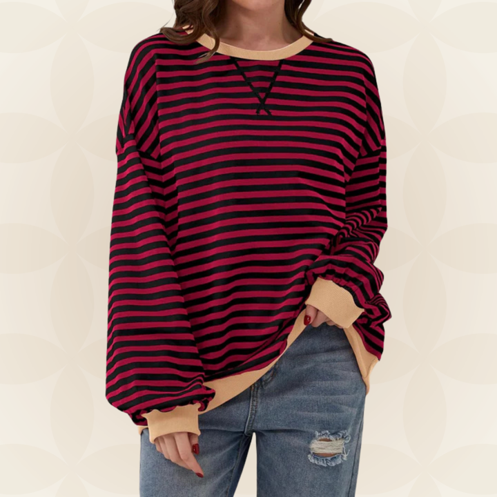 Pull Rayé Oversize à Manches Longues Femme