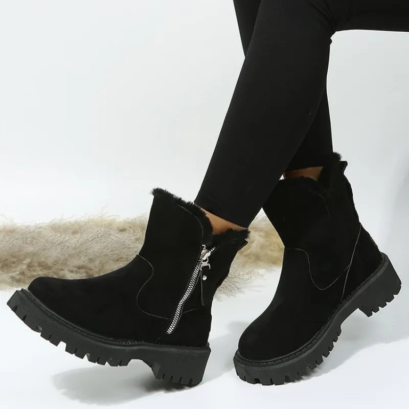 Bottines à Revers Duveteux Semelle Crantée Femme