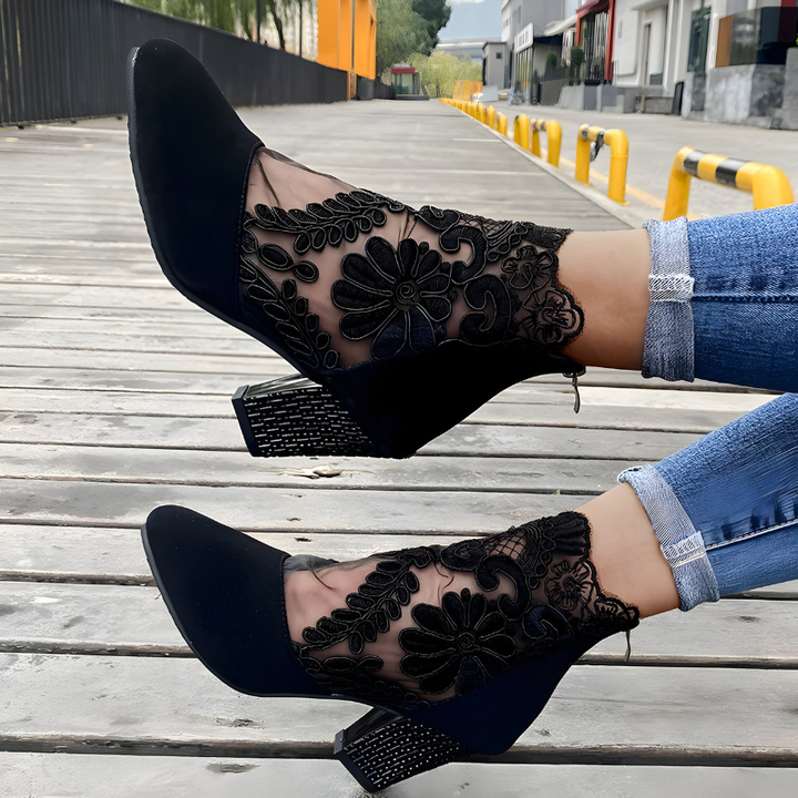 Bottines à Talon Motifs Floraux Femme