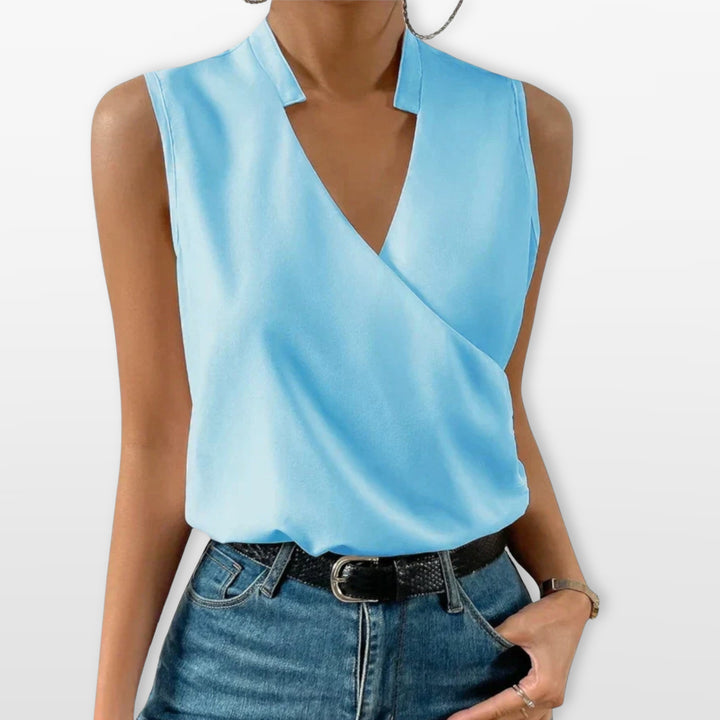 Blouse Sans Manches Col V Cache-Cœur Femme