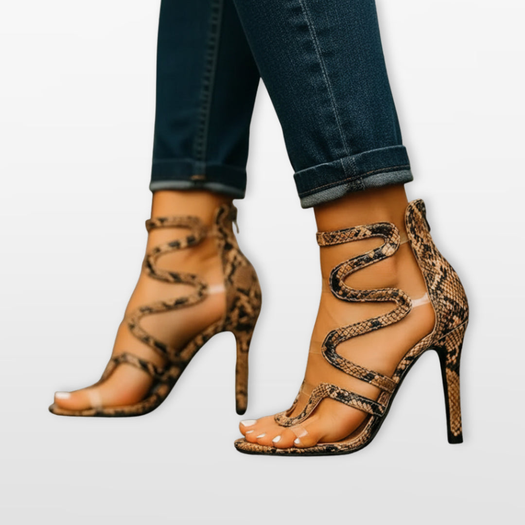 Sandales À Talons Imprimé Serpent Femme