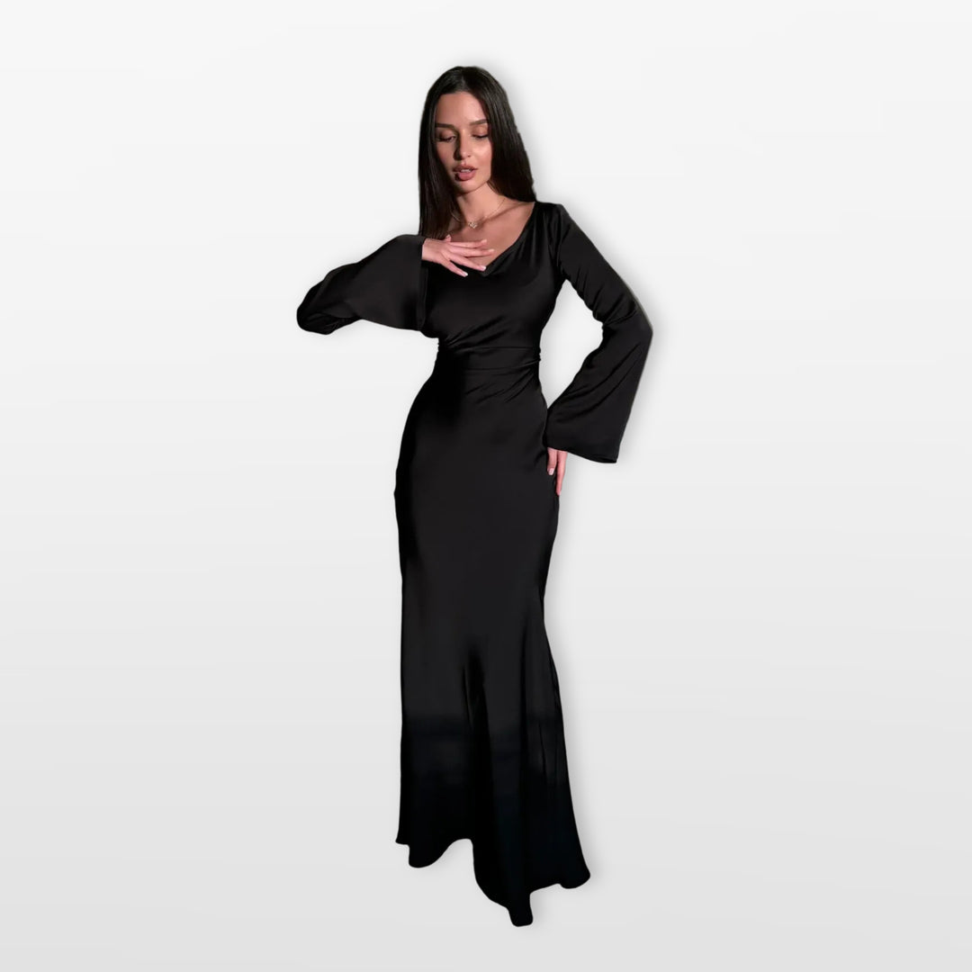 Robe Longue Satinée Manches Longues Élégante Femme