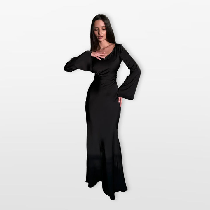 Robe Longue Satinée Manches Longues Élégante Femme