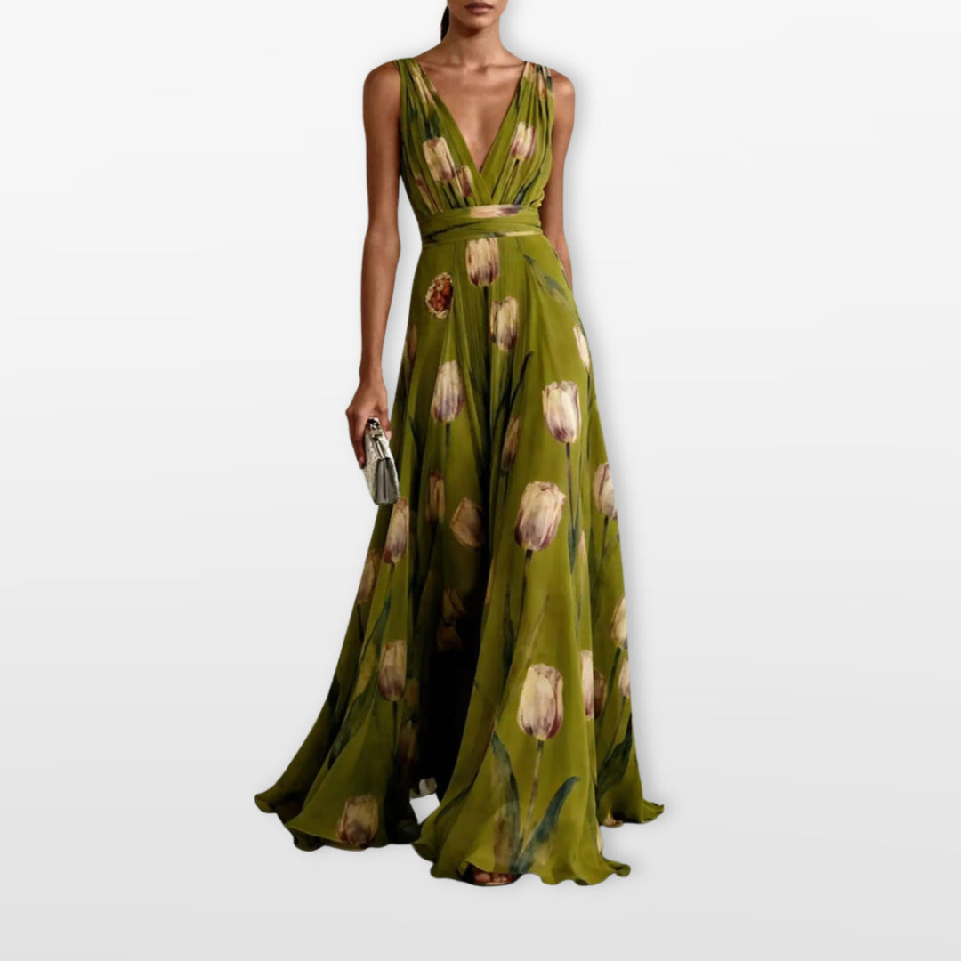 Robe Longue Fleurie Fluide Col V Femme
