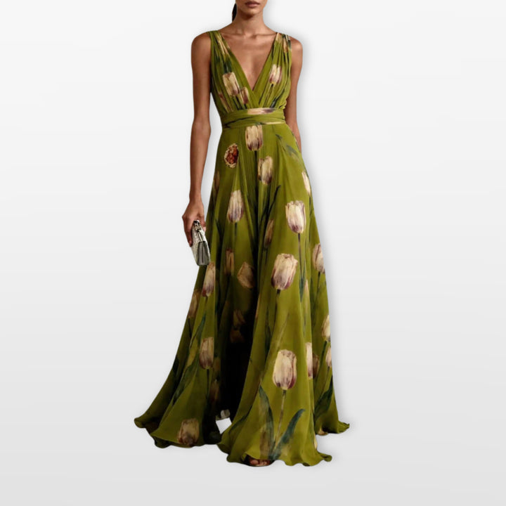 Robe Longue Fleurie Fluide Col V Femme
