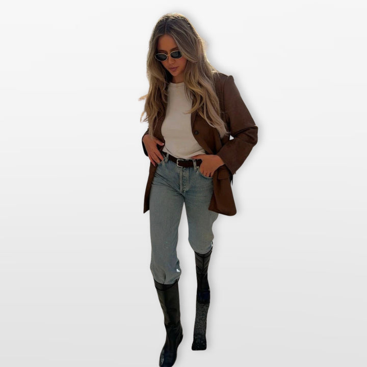Blazer Suédine Coupe Ample Élégant Femme