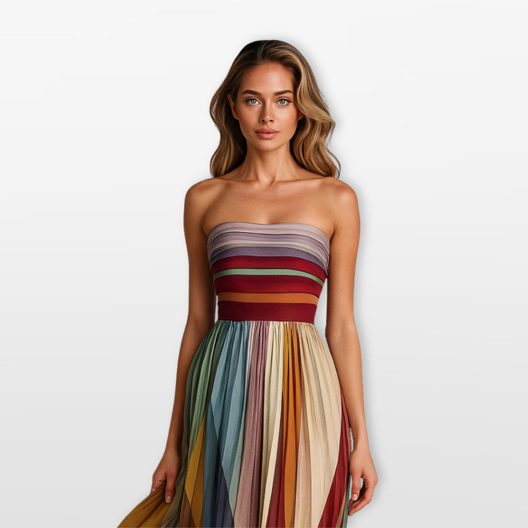 Robe Longue Plissée Multicolore Femme