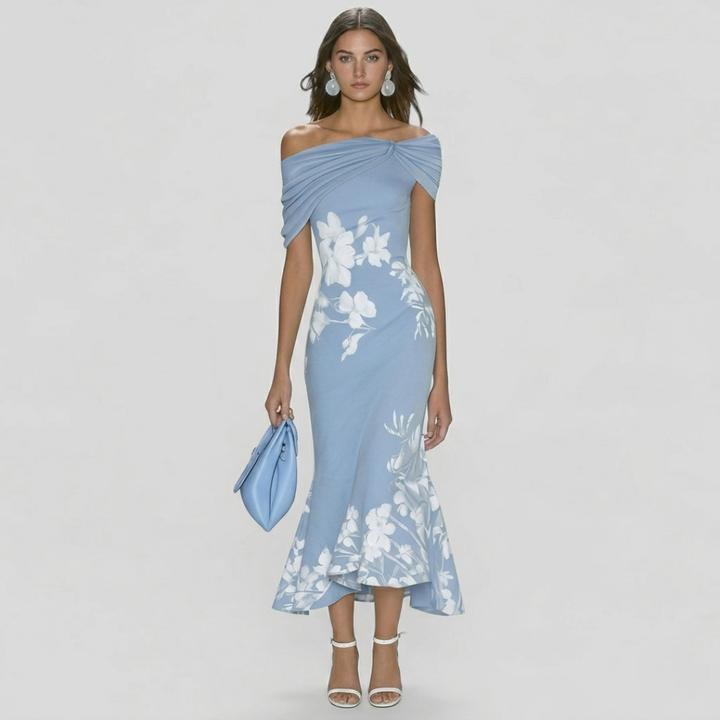 Robe Midi Fleurie Épaules Dénudées Femme